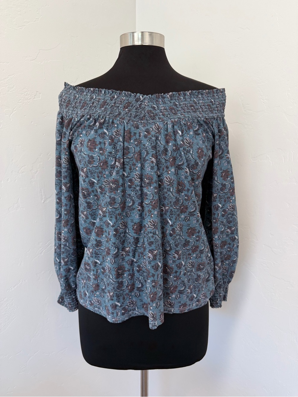 Nation LTD Sarina Renaissance Off Shoulder Floral Peasant Blue Blouse Size M